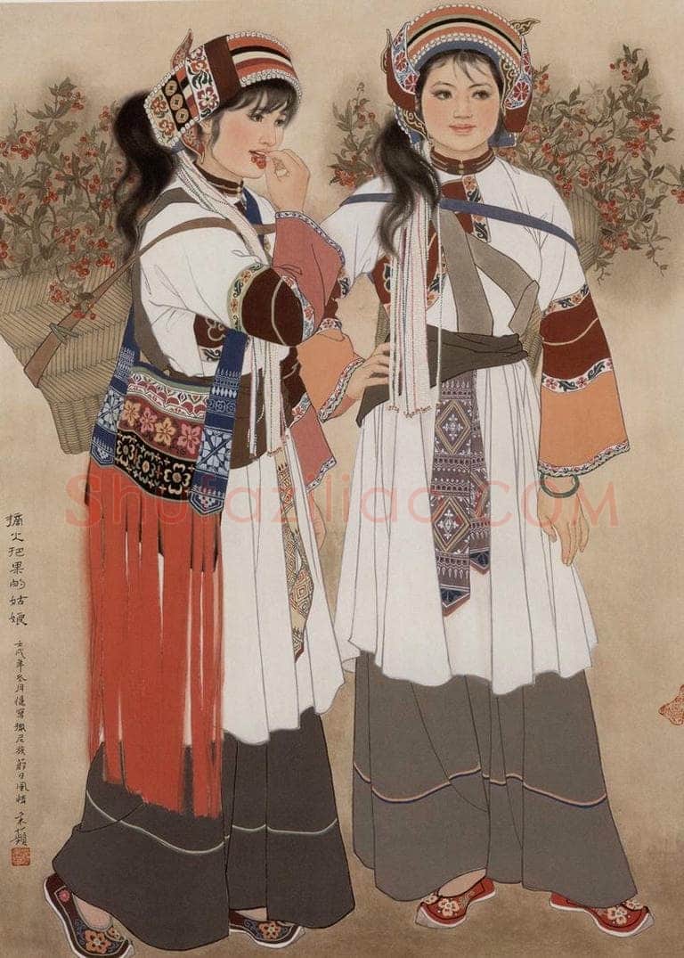 1982年 蒋采苹 《摘火把果的姑娘》 书画作品