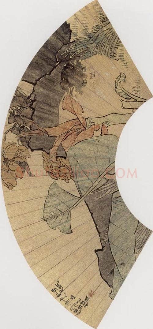 1869年 任伯年 《花下潜猫》 书画作品