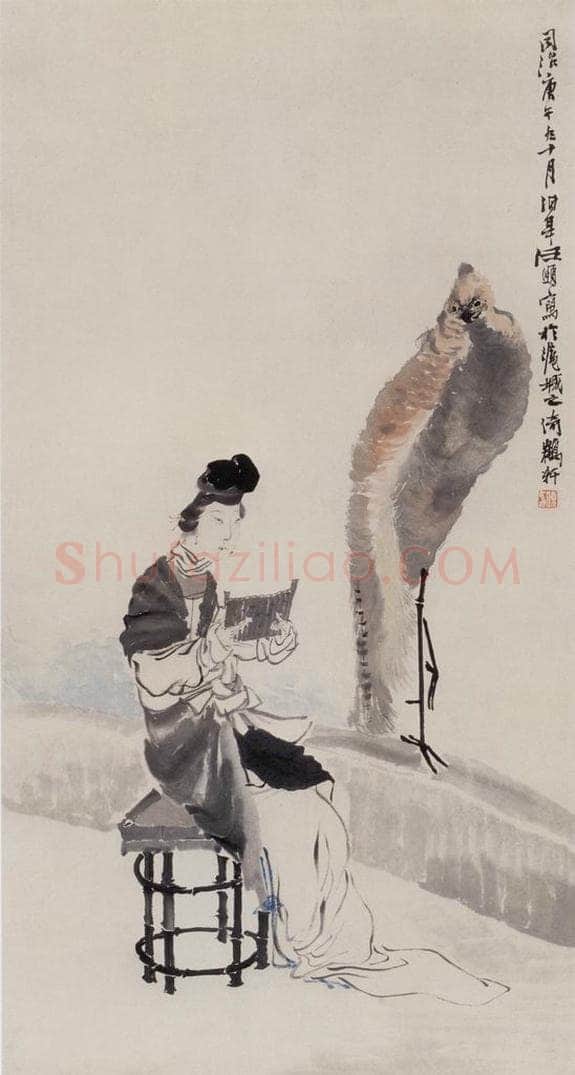 1870年 任伯年 《吹箫引凤图》 书画作品