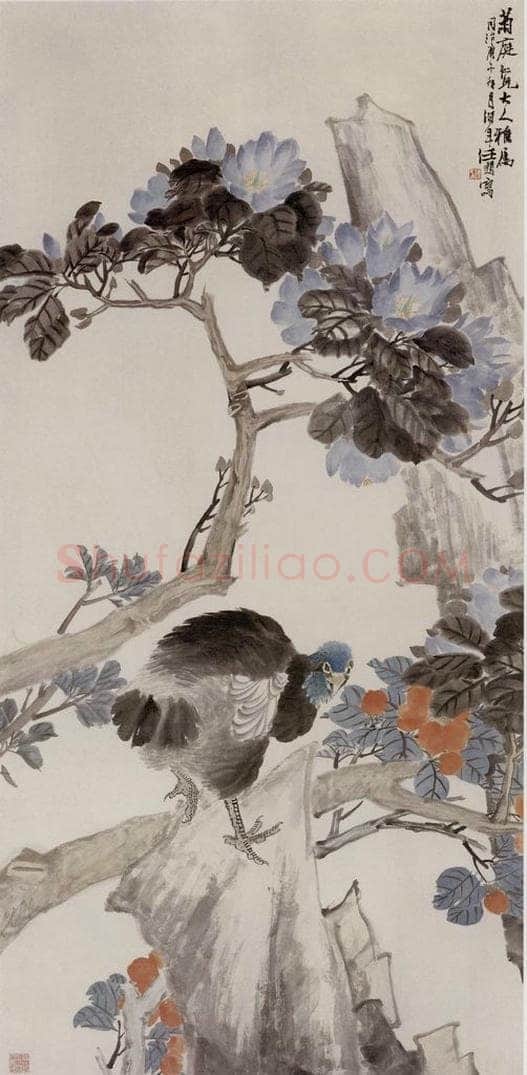 1870年 任伯年 《辛夷墨鸡》 书画作品