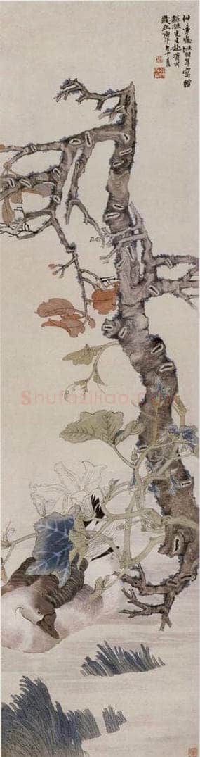 1870年 任伯年 《新秋浴鹅》 书画作品