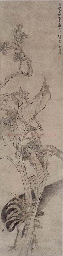1871年 任伯年 《孔雀芭蕉图》 书画作品