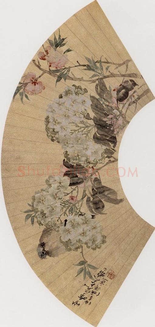 约19世纪70年代初期 任伯年 《桃花小雀》 书画作品
