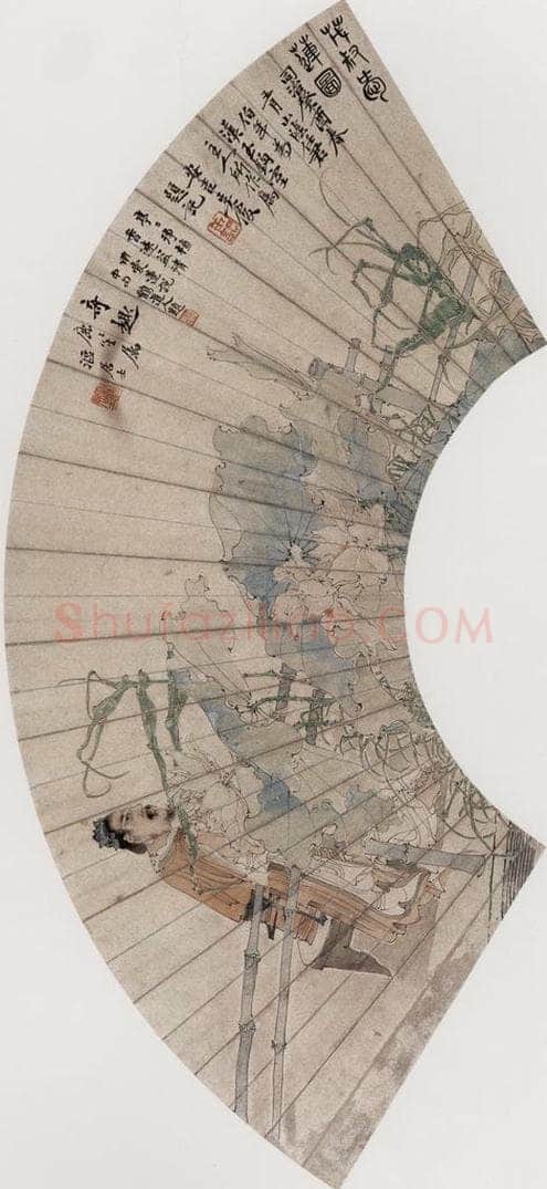 1873年 任伯年 《茂叔爱莲图》 书画作品