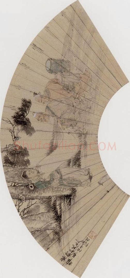 约19世纪70年代中期 任伯年 《二老读画》 书画作品