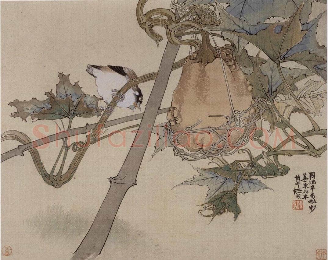 1871年 任伯年 《瓜禽图》 书画作品
