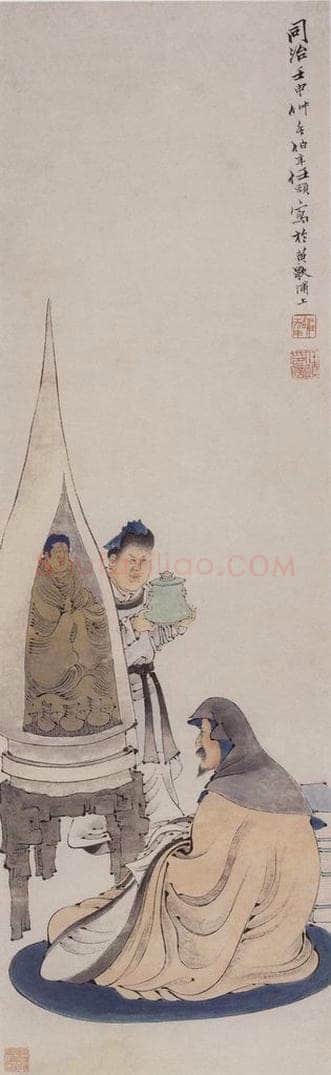 1872年 任伯年 《礼佛图》 书画作品