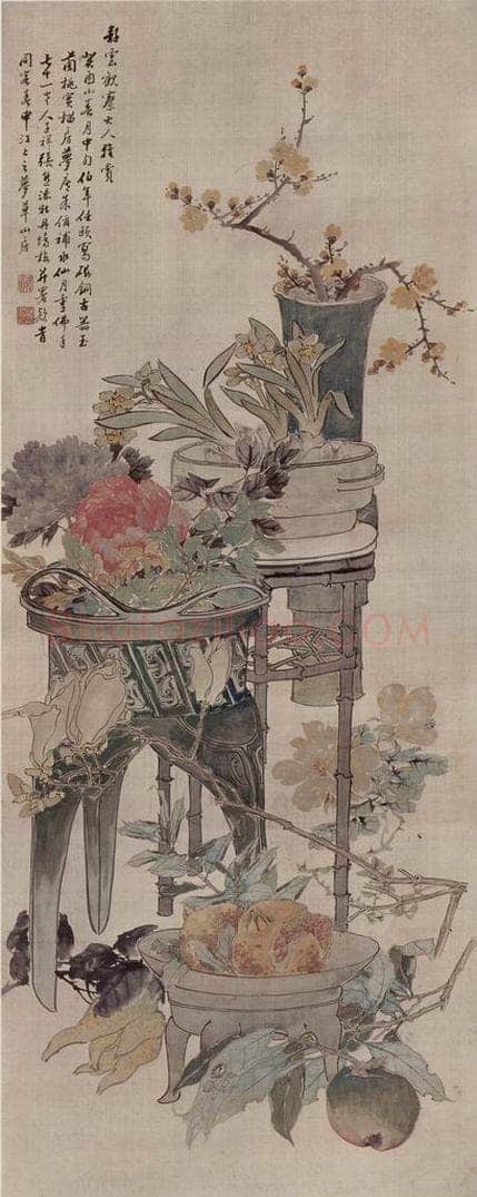 1873年 任伯年 《清供图》 书画作品