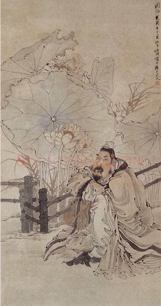 1873年 任伯年 《爱莲图》 书画作品
