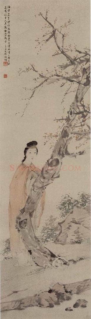 约19世纪70年代中期 任伯年 《梅妃图》 书画作品