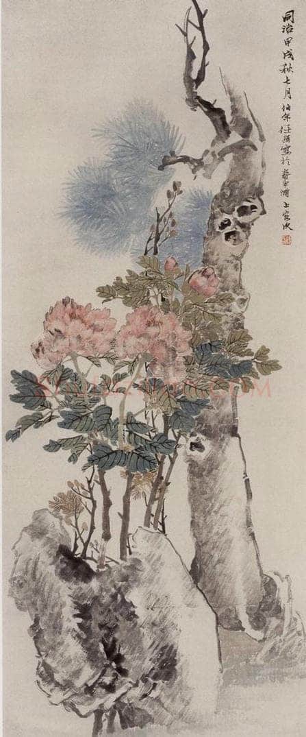 1874年 任伯年 《富贵长寿》 书画作品