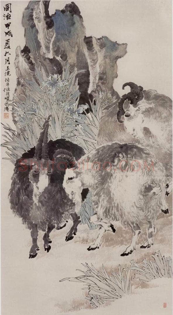 1874年 任伯年 《三羊开泰》 书画作品