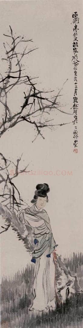 约19世纪60年代中期 任伯年 《梅花仕女图》 书画作品
