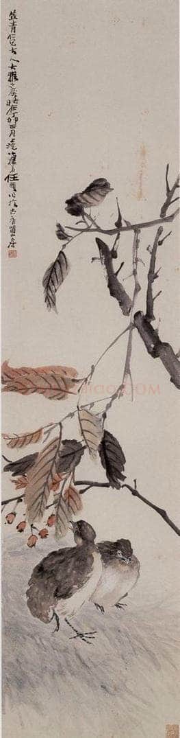 1867年 任伯年 《霜林鹌鹑图》 书画作品