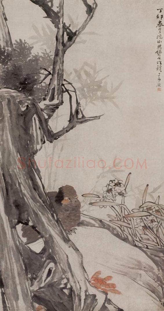 1867年 任伯年 《仙竹伏鸡》 书画作品