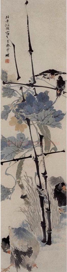 1877年 任伯年 《花鸟四屏》 书画作品