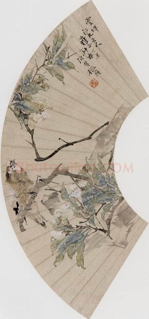 1877年 任伯年 《折枝花鸟》 书画作品