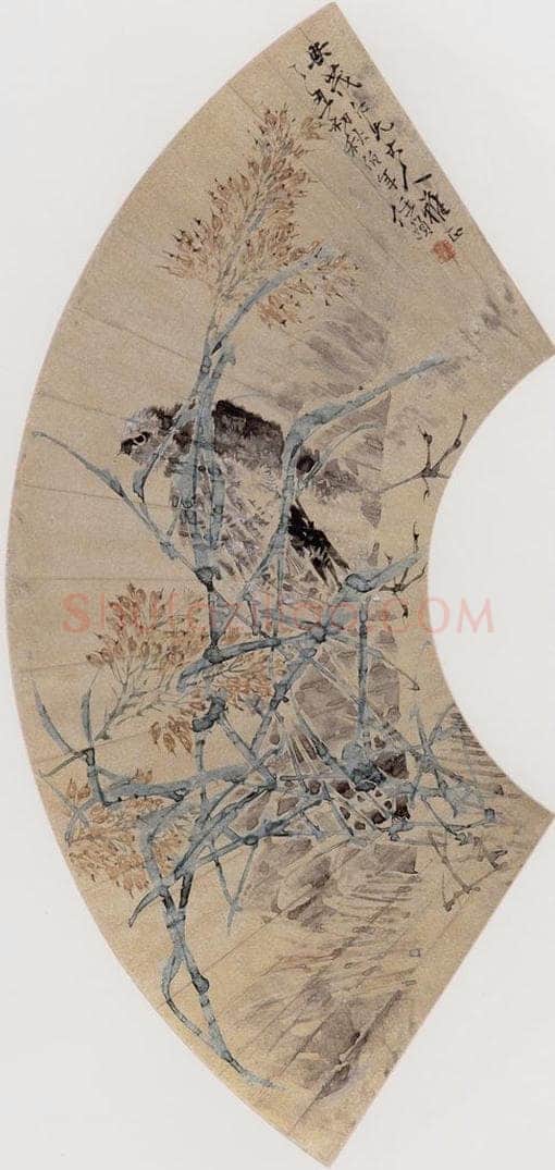 1877年 任伯年 《栖禽图》 书画作品