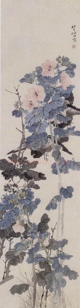 约19世纪70年代中期 任伯年 《秋葵双鸽图》 书画作品
