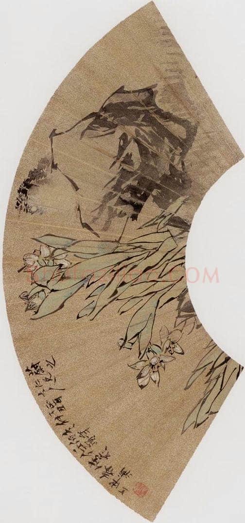 1877年 任伯年 《水仙小鸟》 书画作品