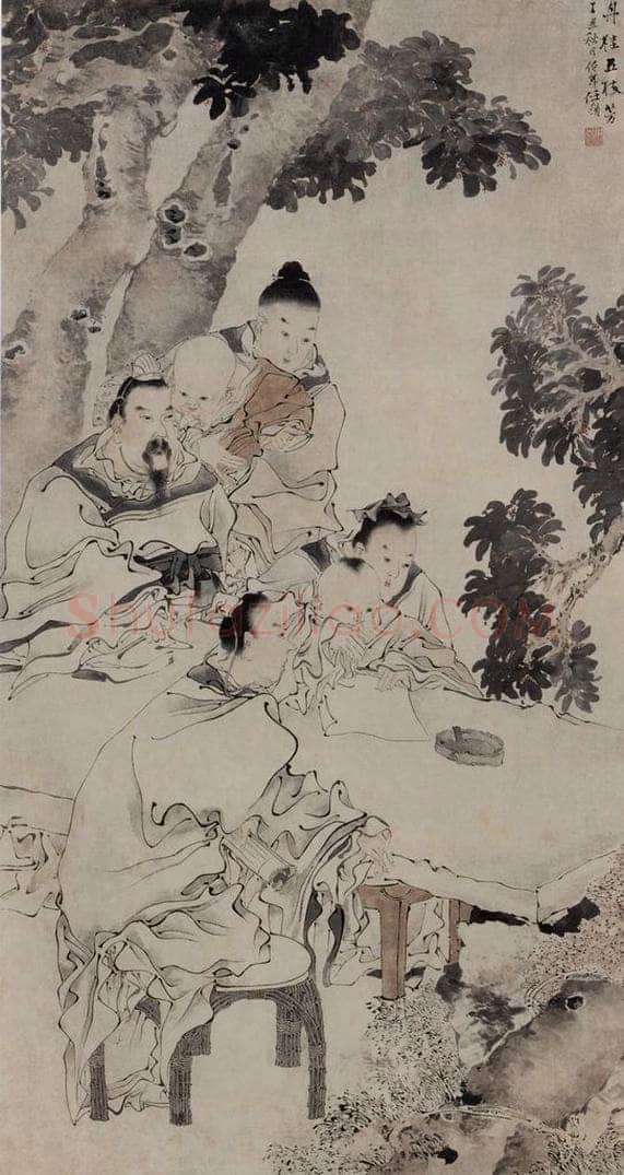 1877年 任伯年 《人物故事四条屏》 书画作品