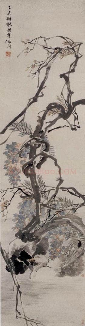 1877年 任伯年 《紫藤双鸭图》 书画作品
