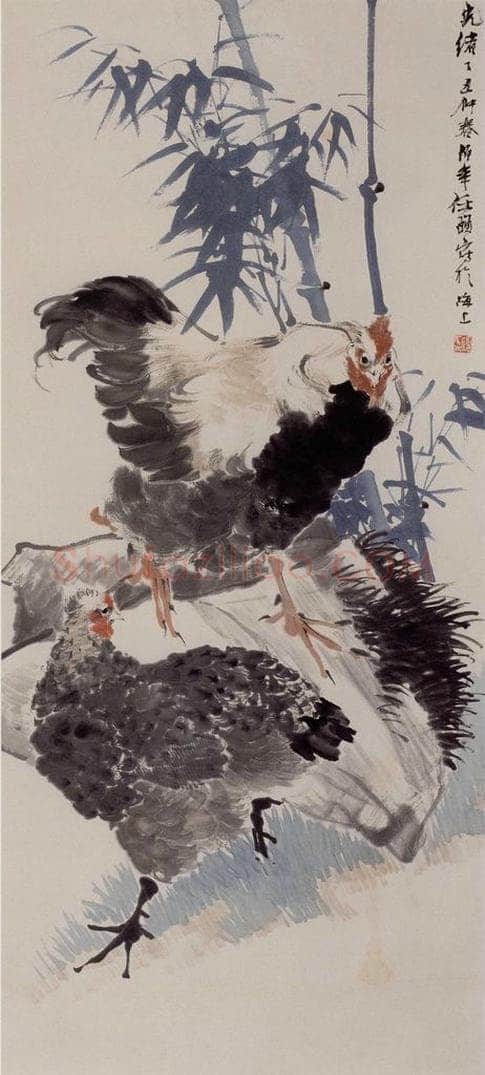 1877年 任伯年 《竹鸡图》 书画作品