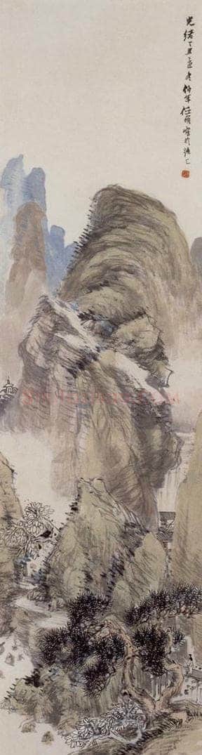 1877年 任伯年 《山水图》 书画作品