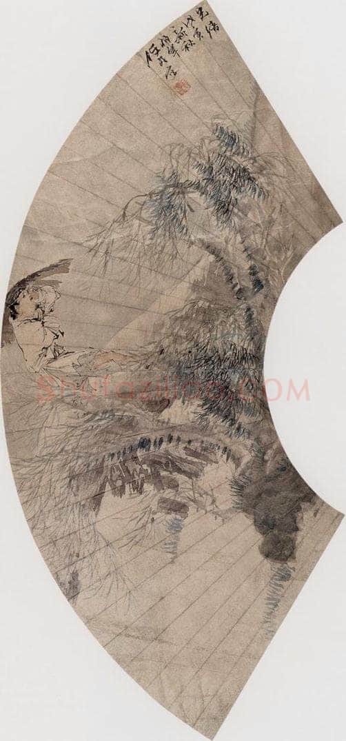 1878年 任伯年 《风雨疾步图》 书画作品