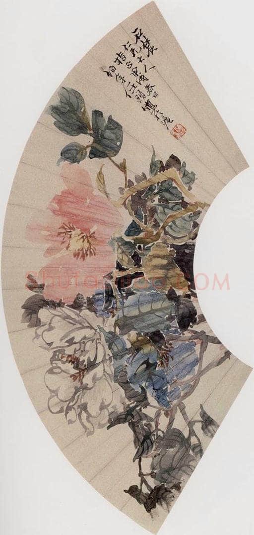 1874年 任伯年 《三色牡丹图》 书画作品