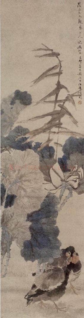 1879年 任伯年 《芙蓉双鸡图》 书画作品