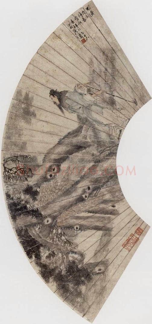 1880年 任伯年 《松下立锄图》 书画作品
