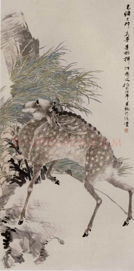 1879年 任伯年 《兰鹿图》 书画作品