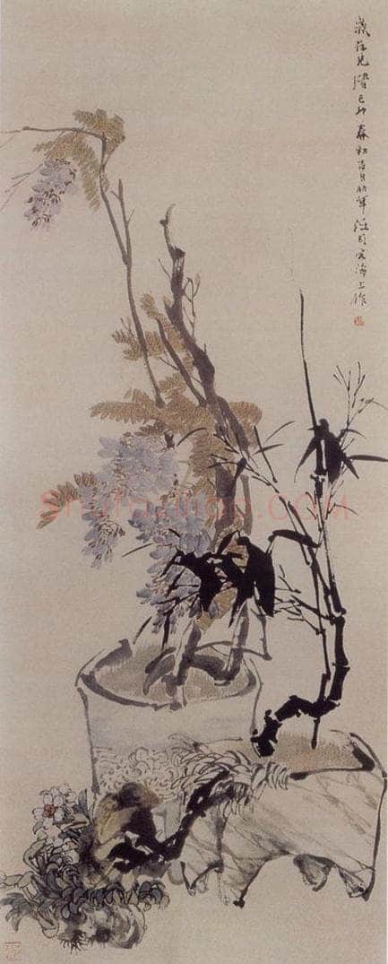1879年 任伯年 《藤竹水仙图》 书画作品