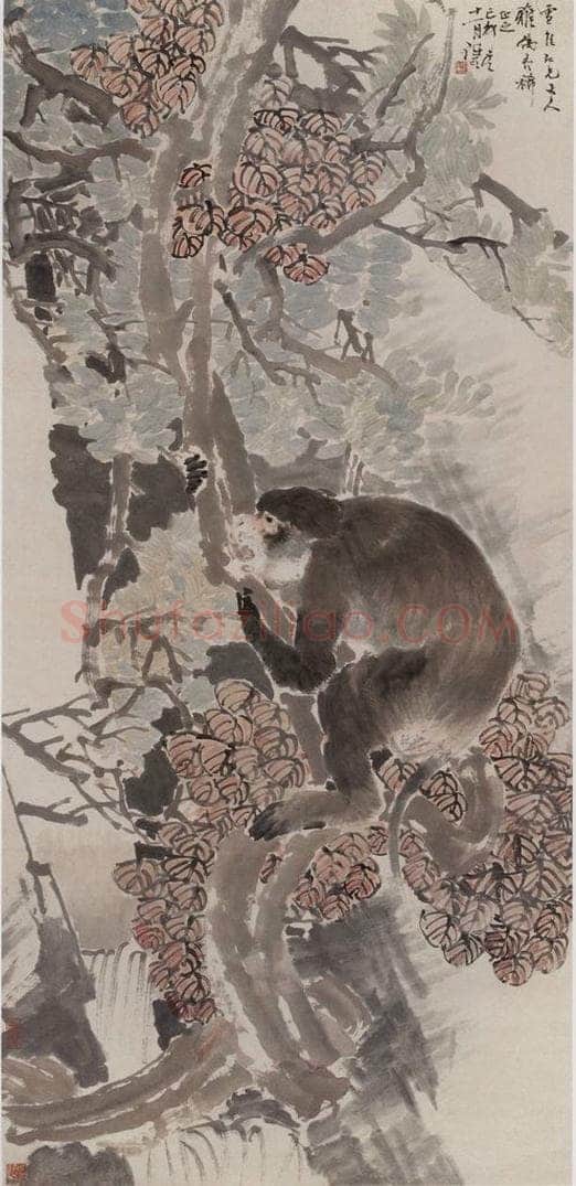 1879年 任伯年 《枫猴图》 书画作品