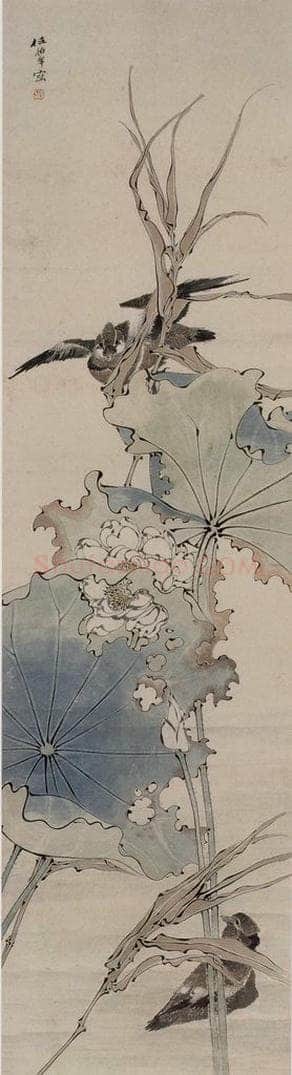 约19世纪70年代末期 任伯年 《荷塘双雁》 书画作品