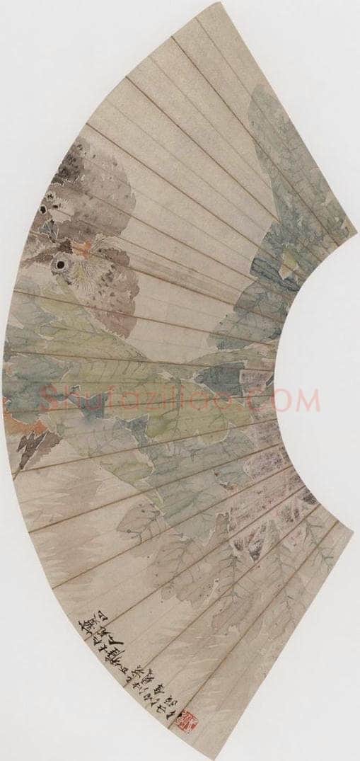 1875年 任伯年 《荷花鸳鸯》 书画作品