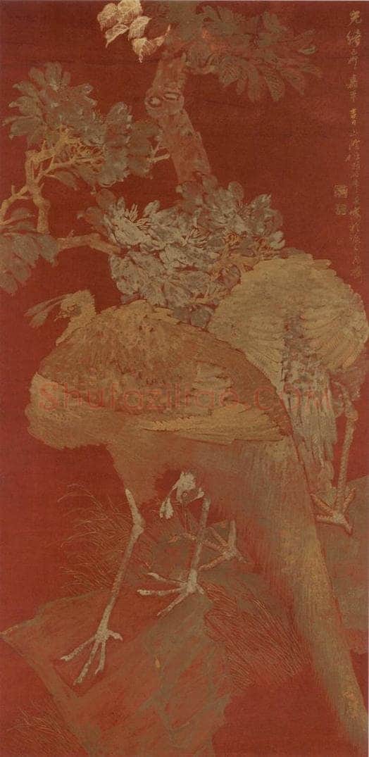 1879年 任伯年 《牡丹孔雀》 书画作品