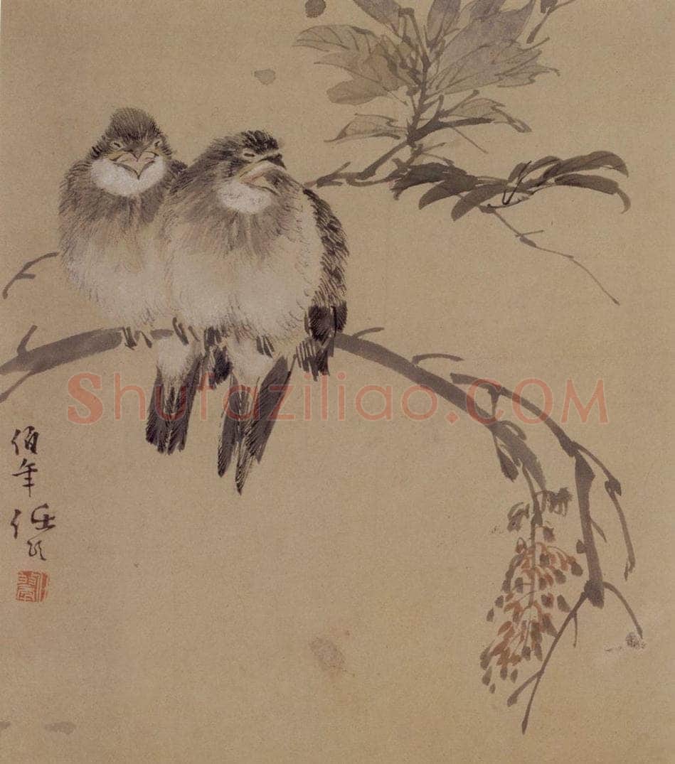 约19世纪80年代初期 任伯年 《花鸟二帧之1》 书画作品