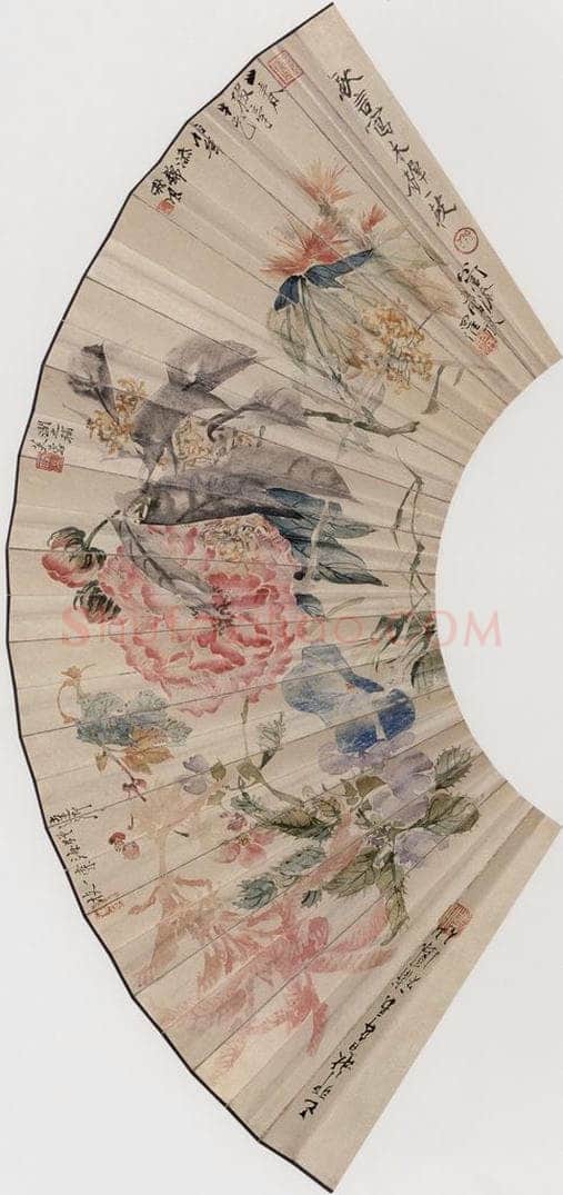 1879年 任伯年 《七人花卉图》 书画作品
