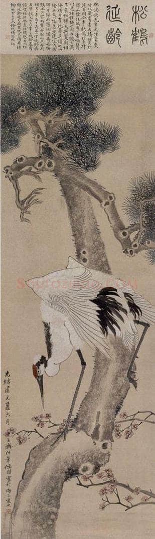 1875年 任伯年 《松鹤延龄》 书画作品