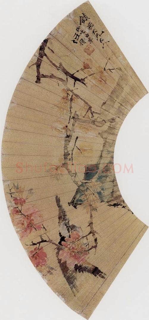 约19世纪70年代中期 任伯年 《桃花飞禽》 书画作品