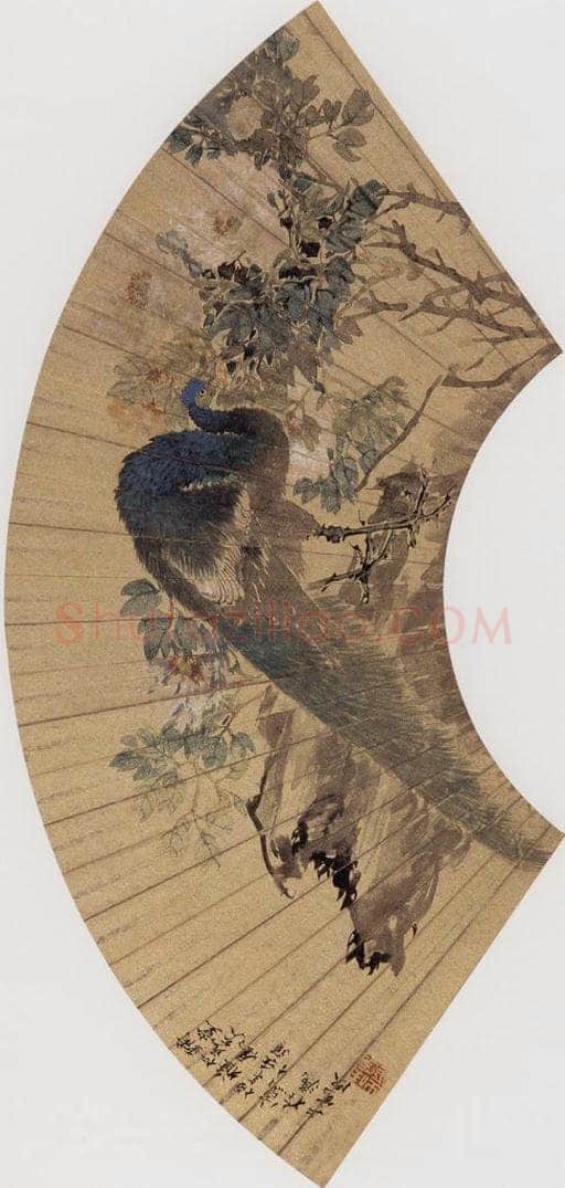 约19世纪70年代中期 任伯年 《孔雀牡丹》 书画作品