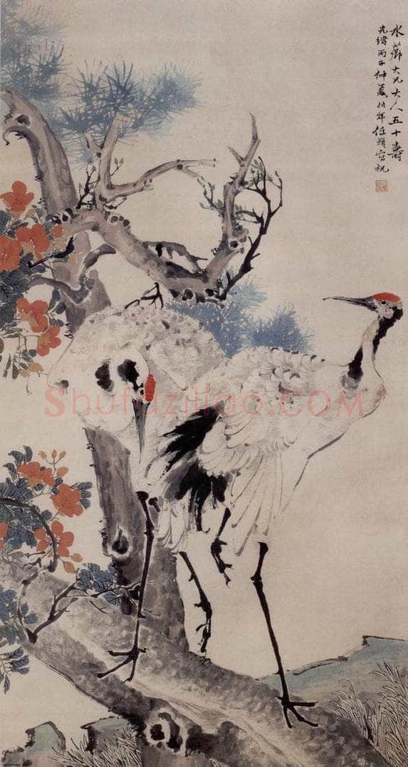 1876年 任伯年 《松鹤图》 书画作品