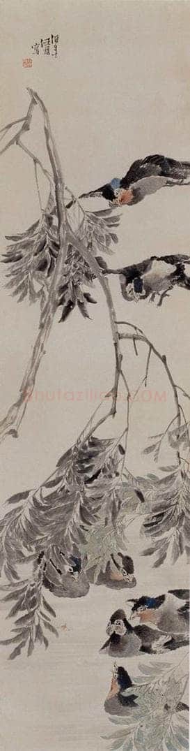 约19世纪70年代中期 任伯年 《河塘鸭趣》 书画作品