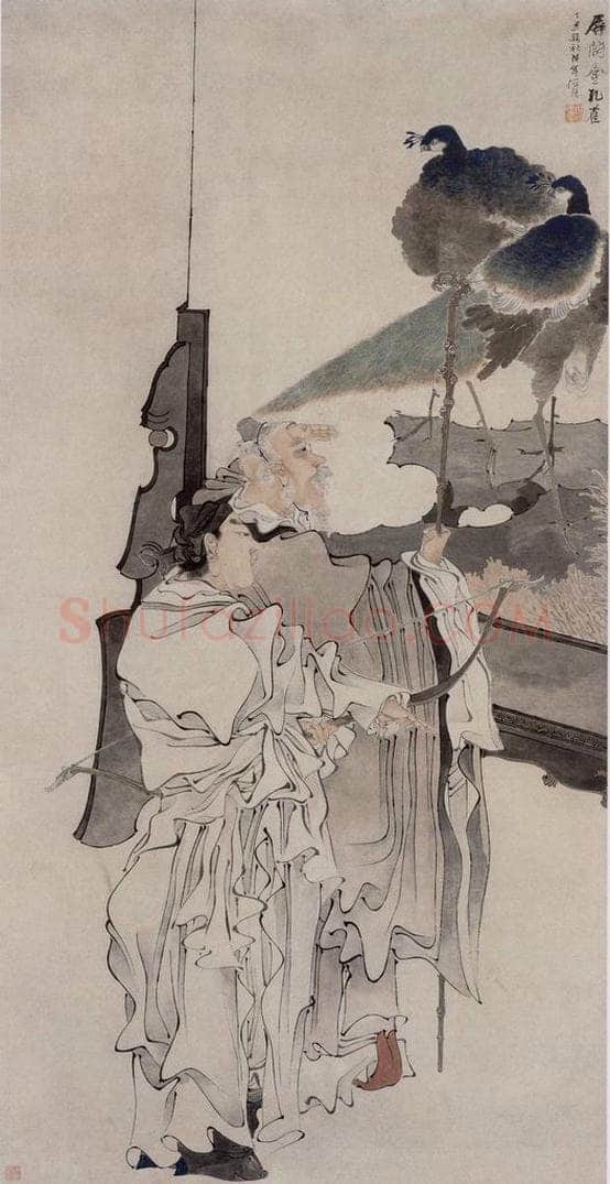 1877年 任伯年 《屏开金孔雀》 书画作品