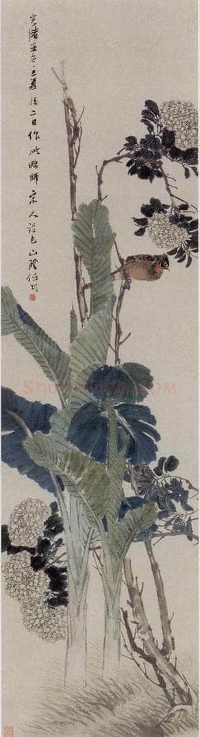 1882年 任伯年 《绣球芭蕉》 书画作品