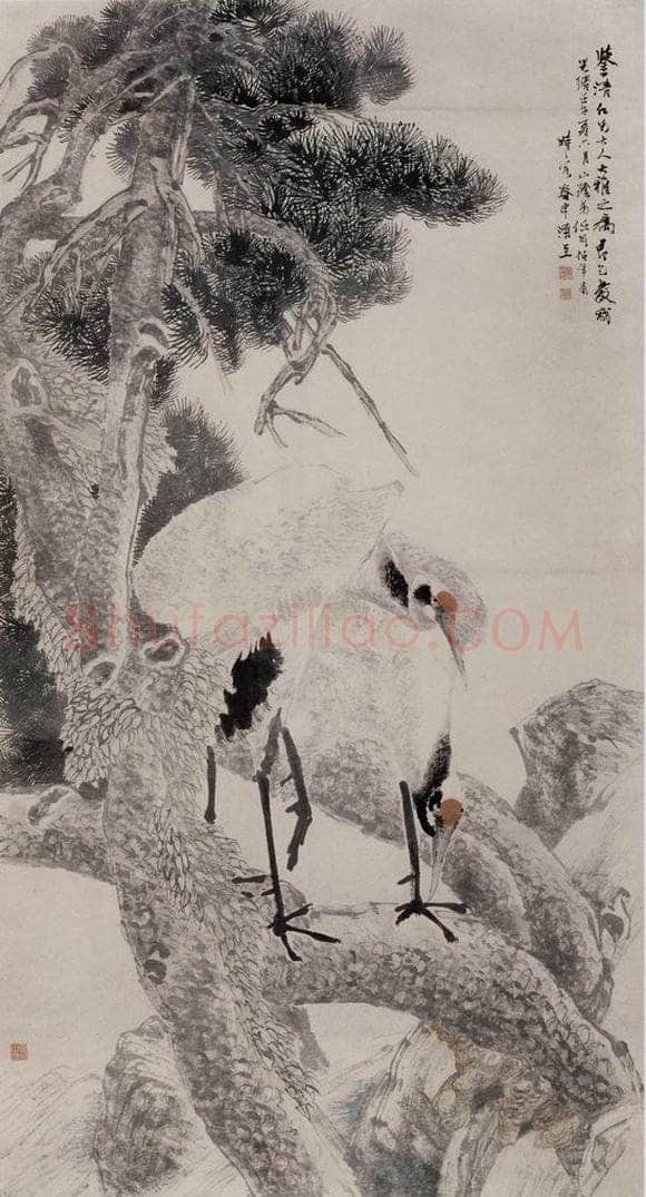 1882年 任伯年 《松鹤延年图》 书画作品