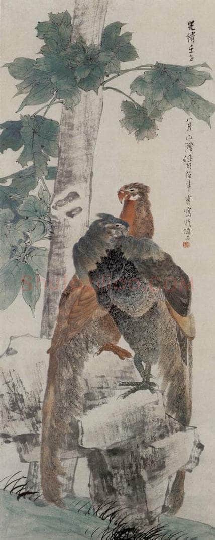 1882年 任伯年 《梧桐双凤图》 书画作品
