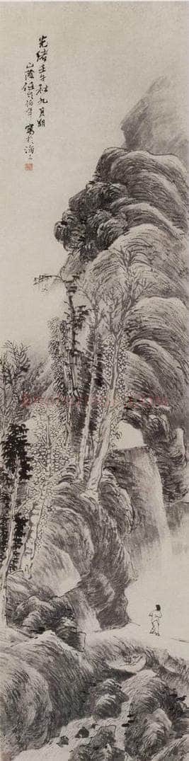 1882年 任伯年 《溪山观泉图》 书画作品
